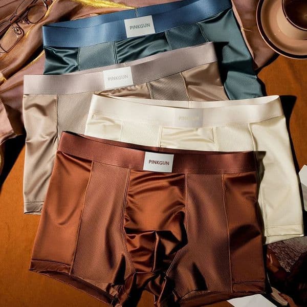 4-Piece Set Of Mens Satin Ice Silk Boxer Shorts Semi Mesh Breathable Casual Underwear Mens Comfortable Sports Boxer Shorts 260321BJ