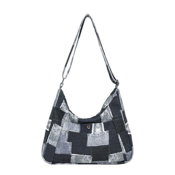 Fashionable Contrasting Splicing Shoulder Bag Versatile and Large Capacity Canvas Bag