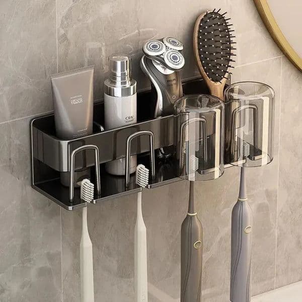 Designer Aluminum Toothbrush Holder Wall h Mounted Cosmetics Comb Toothpaste Storage Shelf Rack For Household Bathroom Accessories 240806 0 1234