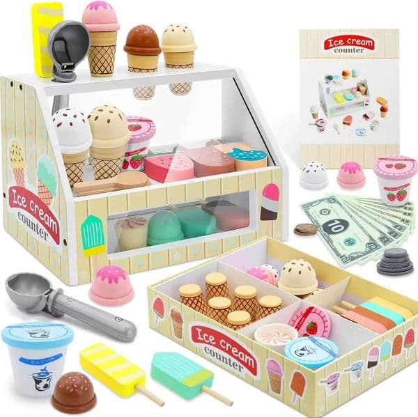 Ice Counter Playset for Kids Montessori Pretend Play Food Toys Kitchen Accessories with Coin Role Play for Kids Girls Boys S251230