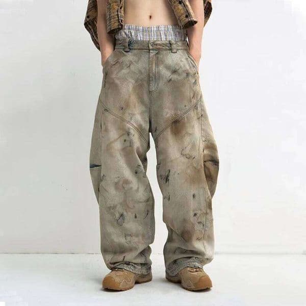 Unisex Dirty Wash Baggy Jeans Tall Girl Do Old Retro High Rise Pleats Wide Leg Barrel Pants Women Boyfriend Streetwear 26H0324