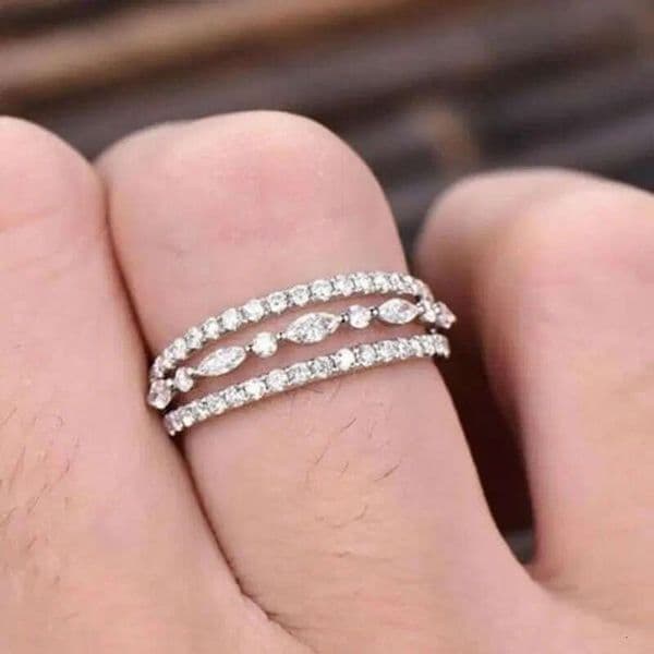 new Japanese and Korean style jewelry: simple hollow-out women's Moissanite ring fashionable plain tail ring accessory