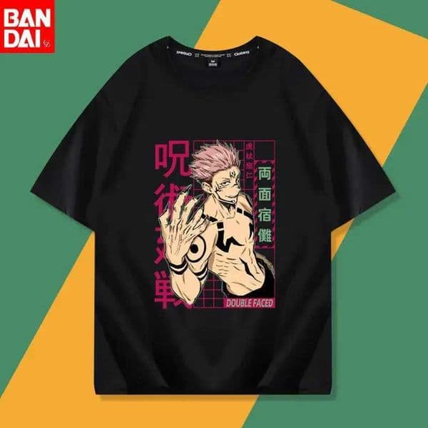 Jujutsu Kaisen Sukuna Ryomen Double Faced Black T Shirt 2026 Summer Oversized Streetwear Anime Graphic Tee for Men Women J260323