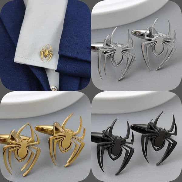 Halloween spider goldplated cufflinks French shirt cuff accessories black stainless steel suit dressing formal matching 260318