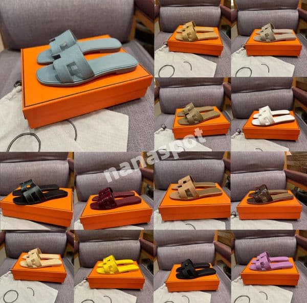 Women Sandals Designer Luxury Beach Slippers Real Leather Flats Sandals Summer Shoes Loafers Gear Bottoms Slippers 35-42