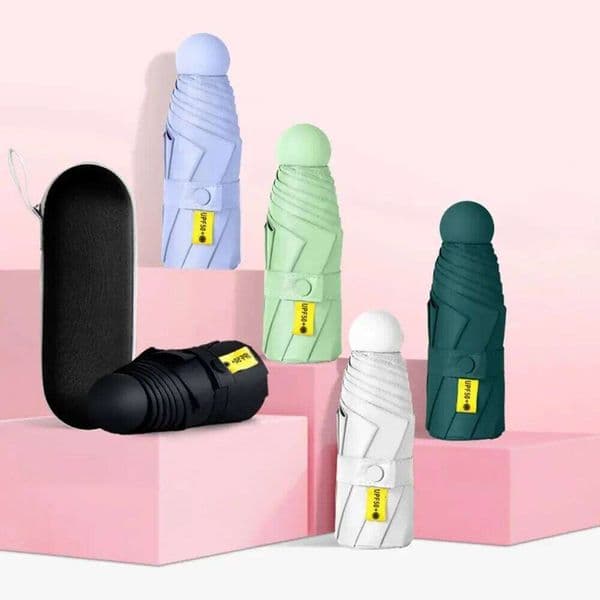 Folding Travel 6 Ribs Lightweight Compact Pocket Umbrella Windproof Rainproof with Capsule Storage for Daily Life 26Y0324