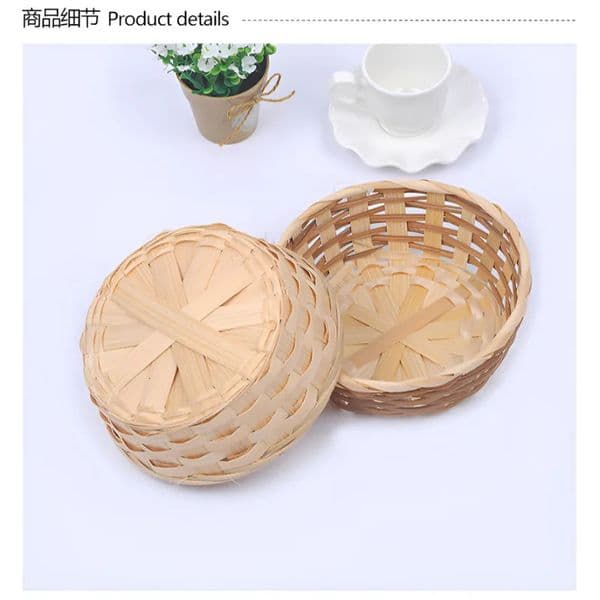6pcs Handmade Bamboo Woven Fruit Basket Natural EcoFriendly Lace Storage MultiUse for Living Room Tray 260324BJ