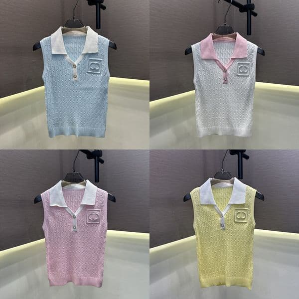 Chic Women Ribbed Knitted Tank Top Designer Y2K Polo Collar Vest Preppy Style Sleeveless Cropped Sweater Z260528