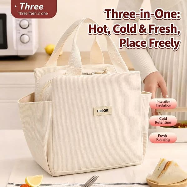Corduroy Lunch Bag Thermal Insulation Box Storage Handbag Multifunctional Kid School Cooler Picnic FoodPouch 260324