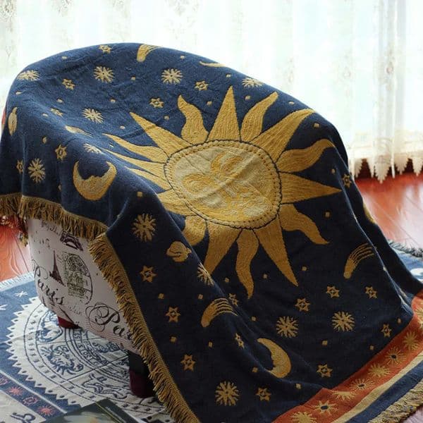 Textile City American Country Retro Jacquard Woven Blanket Sun Moon God Sofa Throw Dustproof Cushion Carpet 260324
