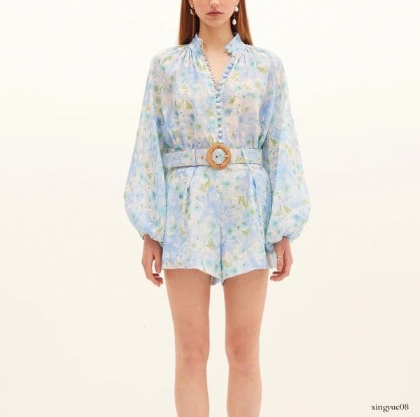 Blue Printed Shorts Set 2026 Spring New Blue Ramie Printed Shirt Top with Linen Shorts Australian Design Set