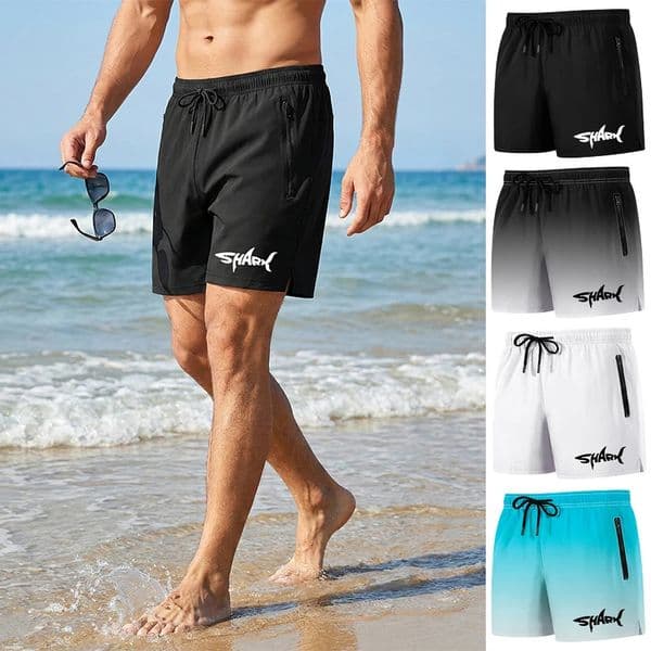 Shark Graphic Mens Board Shorts Summer Casual Beach with Mesh Liner Zipper Pockets Quick Dry Swim Trunks Bathing Suit 260313