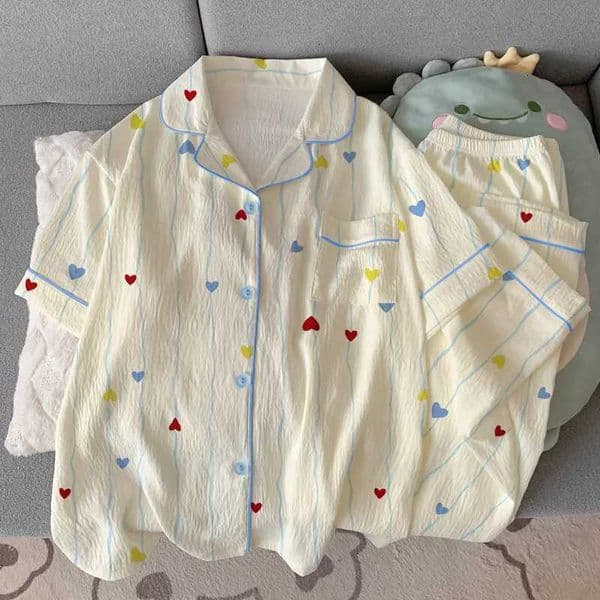 Womens New Cloud Cotton Pajamas Spring and Summer Simple Short Sleeve and Long Pants Cozy and Comfortable Loungewear SetT260320