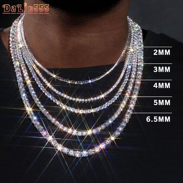 Ready Ship VVS Moissanite Diamond Tennis Chain Necklace Cheap Price Hip Hop Iced Jewelry High Quality Moissanite Chain Bracelet