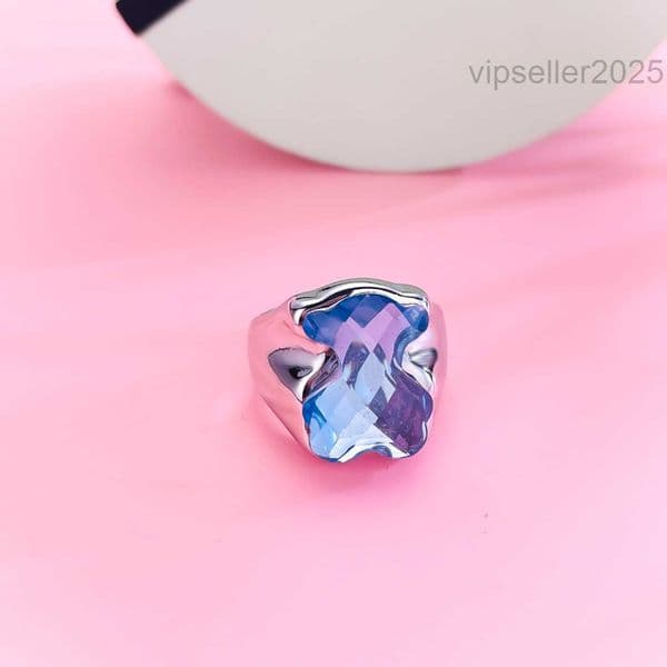 New Arrival Fashion Women Men Silver Gold Stainless Steel Span Bear Animal Blue Pink White Glass Rings Jewelry A Gift
