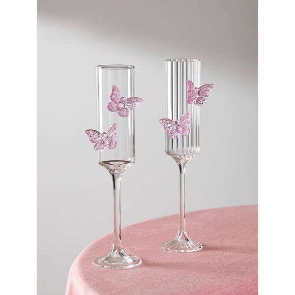 Creative Butterfly Tall Cup Champagne Cocktail Glass Barware Ladies' Festival Pink Transparent Gift Birthday Party Wine Glasses 26H0324