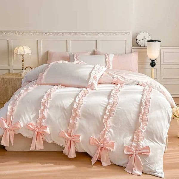 3 Piece Sheet Set pink bowknot duvet cover Set comfortable Bedding Set Bedspread for All Season C260324