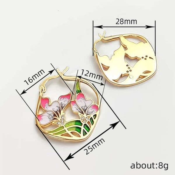 Electroplating gold Pastoral Style Floral Earrings Oil Painting Unique and Fresh Ethnic Style Elegant Vacation Earrings