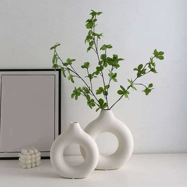 Nordic Circular Hollow Ceramic Flower Vase For Home Living Room Decoration Accessories Interior Office Desktop Decor Gift 26Y0324