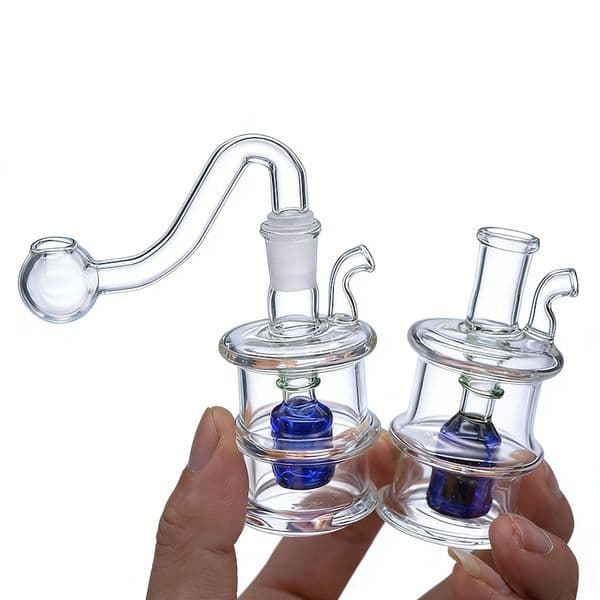 Newest Popular Colorful cheap Spiral 10mm Female Glass oil Pipe bongs Mini Hookah Smoking Accessories Recycler With oil banger Bowl and SIlicone straw Hose