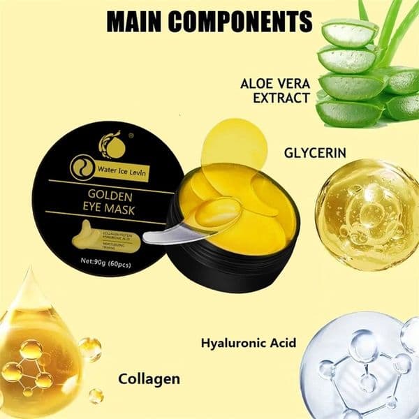 Golden Eye Mask Contains Collagen and Aloe Vera H ypoallergenicM oisturizingP atchS uitablef orA llS kinT ndE lasticityR educesD ullnes 260303