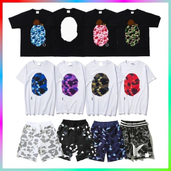 Designer T-Shirts for Men Paul Shark Style Cotton Graphic Tees Unique Camouflage Lightning Prints