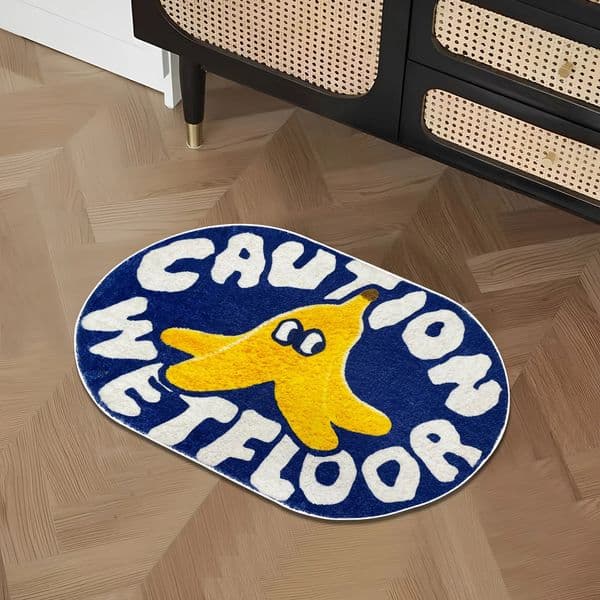 VIKAMA Cute Blue Bathroom Absorbent Mats Caution Wet Floor Doormats Rug For Bedroom Living Room Carpet Decorative Carpet 260325BJ