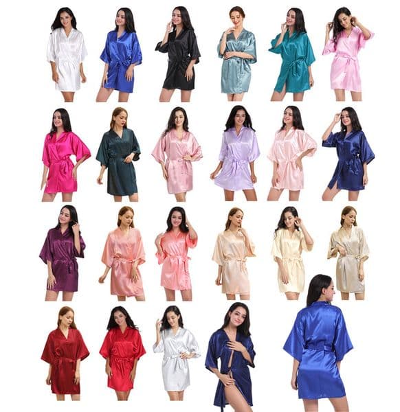 Women Silk Solid Kimono Robe Guest Bathrobe Gown Cape Sexy Bathrobe Satin Pajamas Short Night Robe Wedding Bride Bridesmaid Robes