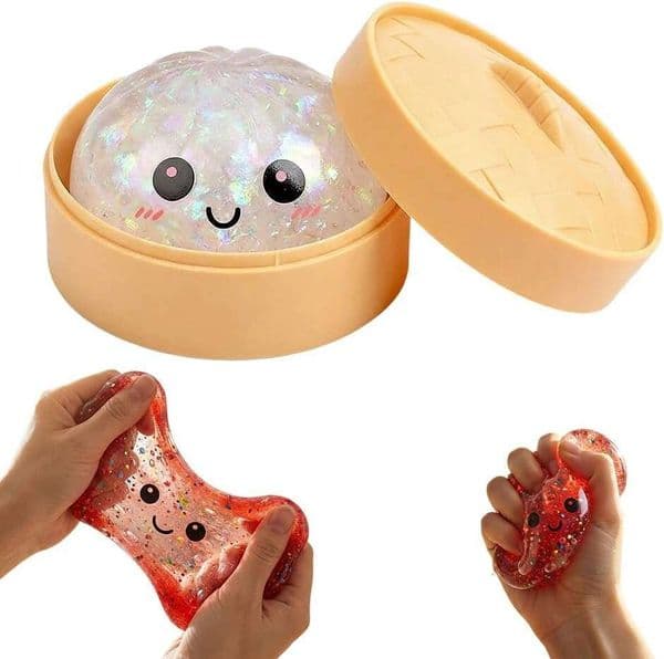 Glitter, Dumpling Glitter Squishies, Stress Relief Fidget, Soft Squeeze Decompression Dough, Giant Glitters Dumplings White 6Ce
