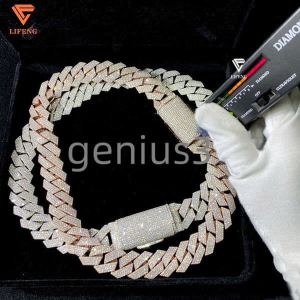 Moissanite Necklace Custom Lock 20mm Cuban Link Chain Ice Out Moissanite Chain Men Silver 925 Hiphop Cuban Link Necklace