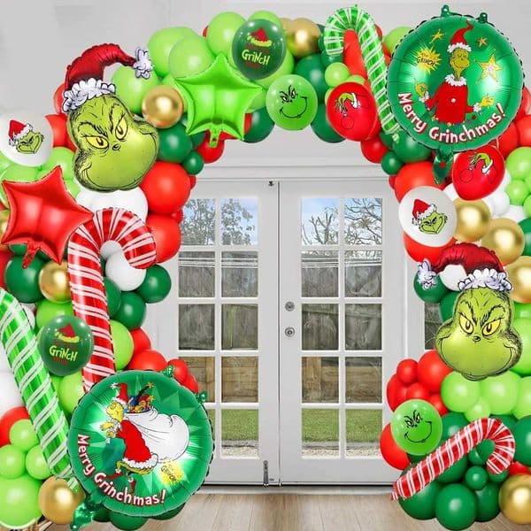 Christmas Balloon Garland Arch Kit Xmas Red Green Gold with Candy Cane Star Balloon for Christmas Party New Year Decoration S25128