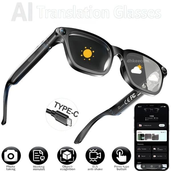 New AI Shooting metal Smart Glasses 1080P Video Recorder Voice Assistant Music Bluetooth Connectivity Anti Blue-Light Sunglasses