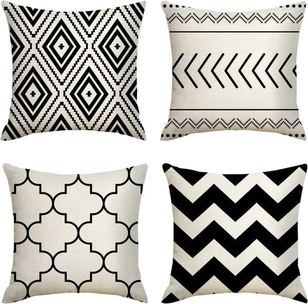 Black Beige Throw s Covers Geometric Linen Wave Cushion Covers for Sofa Outdoor Patio L26052448W0