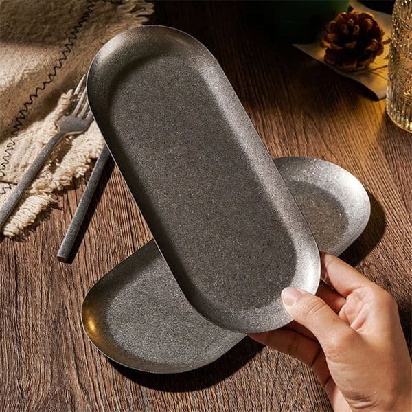 Snow Sand 304 Stainless Steel Storage Trays Snack Plates Retro Steak Barbecue Tableware Plate Cutlery Holder Decorative Dish 260325