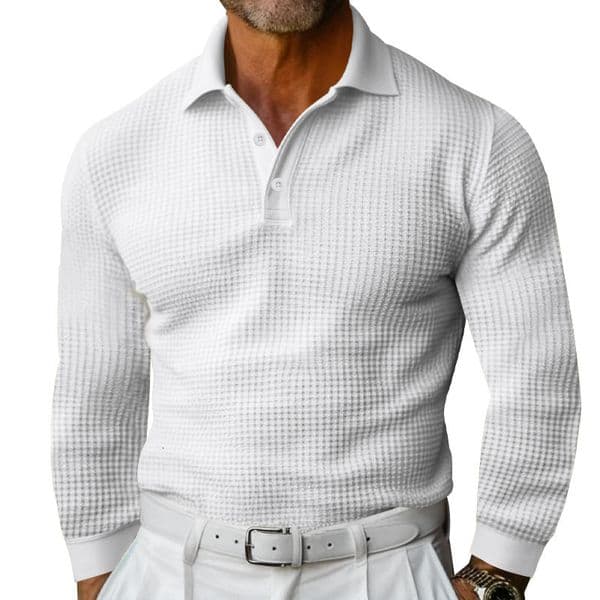 Polo Foreign Trade Designer Hoodie Men's Waffle Collar Button Collar Long Sleeve Polo Designer T-shirt Shirt Vacation Casual T-shirt