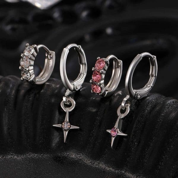 INS Colorful Zircon Plain Ear Cuffs, Sweet And Cool Star Pendant Earrings, Hoop Stud Jewelry