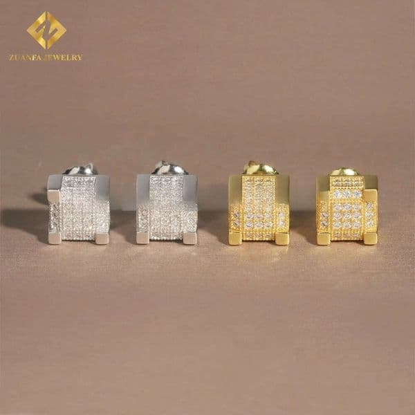 Large Inventory Square Ear Studs Hip Hop Jewelry Iced Out Screw Back VVS Moissanite Diamond 925 Sterling Silver Stud Earring