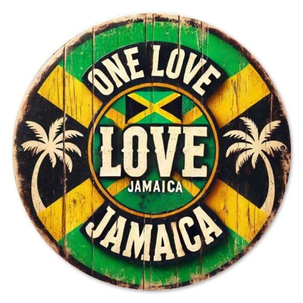 1pc Vintage Jamaica Love Wooden Sign - Rustic Green & Yellow "One Love" with Palm Trees, Home Garden Wall Decor, Jamaican Gift 26Y0325