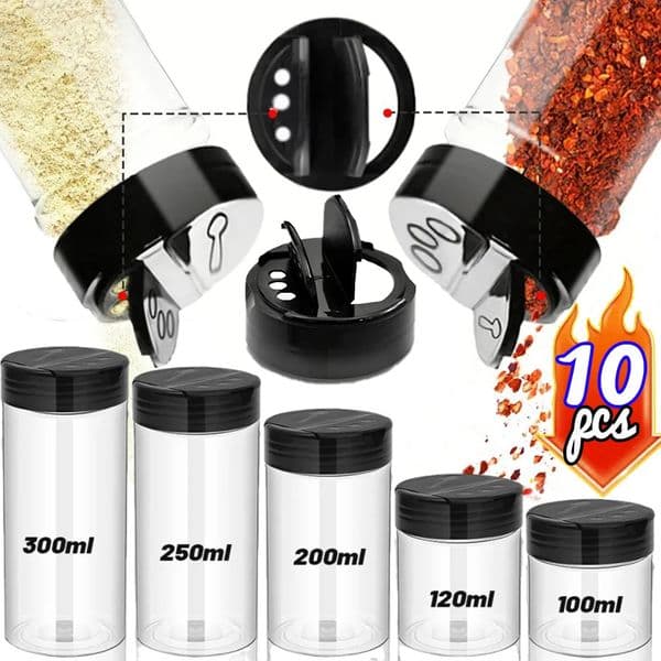 100ML-300ML Clear Plastic Spice Jar with Shaker Lids Kitchen Seasoning Containers Kitchen Storing Spice Powders Seasoning Box 260316