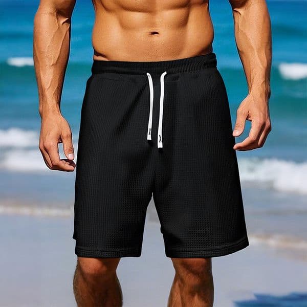 Men's Fashion Export European And American Summer Essential Shorts New Large Waffle Men's Quick-dry Solid Color Casual Shorts