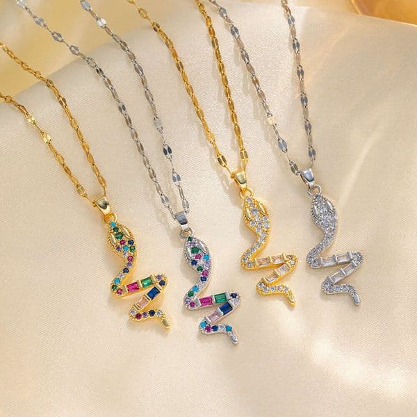 European And American Hip-Hop Punk Style Jewelry For Women, Unique Design Zircon Animal Snake-Shaped Pendant Necklace