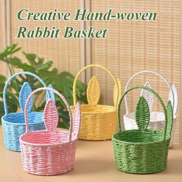 Hand Basket Cute Bunny Image Woven Portable Camping Shopping Easter Party and Wedding Decoration Flower 260325