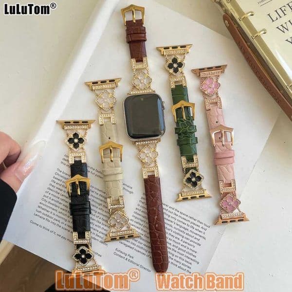 Luxury Diamond Leather Strap For iWatch Series 10 9 8 7 6 5 2 SE tra 38 40 41 42 44 45 46 49mm Band Luck Bracelet C260325