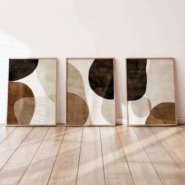 2026 3Pcs Abstract Emerald Beige cologne Organic Shape Canvas Art, Unframed Brown Gallery Wall perfume Decor, Living Room And Bedroom Decortion Free Shipping