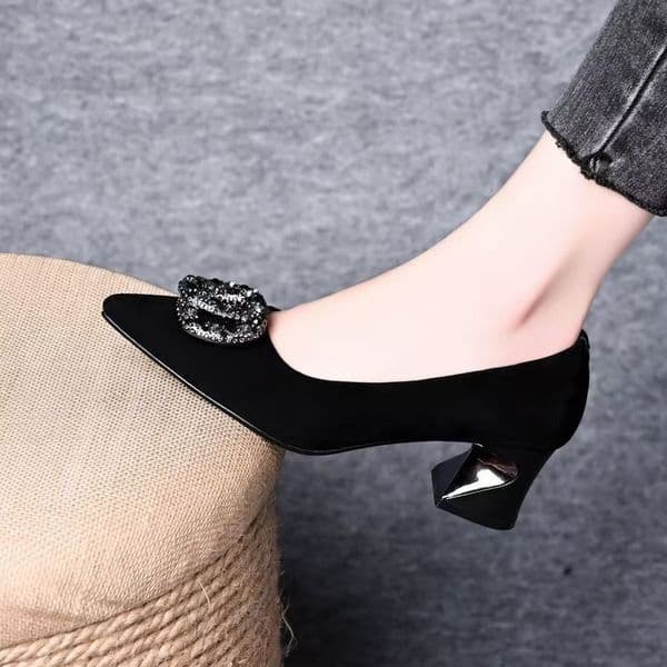 Ddmysports French Style Retro Pointed Toe Shallow Single Shoes For Women Spring New Fashion Elegant And Comfortable With Rhinestone Chunky High Heels Outdoor
