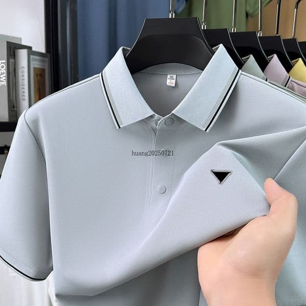 Designer T-shirt men's polo shirt all cotton synthetic silk top pullover shirt letter patch solid color formal lapel short sleeved T-shirt half zipper T-shirt men's M-4XL