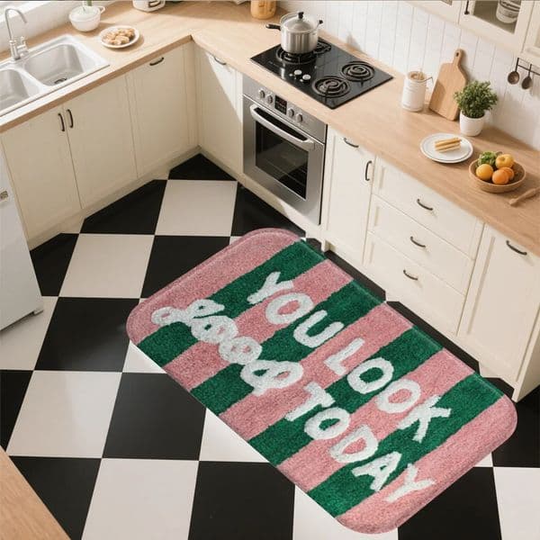 VIKAMA YOU LOOK GOOD TODAY text pattern absorbent floor mat soft bathroom non slip carpet for shower area 260325