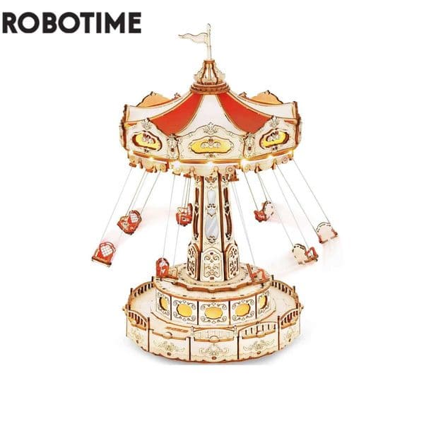 Robotime Rokr Swing Ride DIY Music Box Building Block Amusement Park Series for Kids Adults Gift Easy Assembly 3D Wooden Puzzle X260325