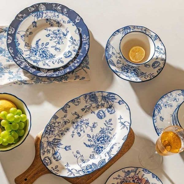 Pastoral Style Plate Set Plant Flowers Series Dinner Plate Steak Pasta Dishes Dessert Salad Soup Tableware Vintage Ceramic Plate L260527