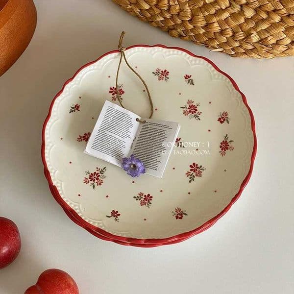 Ins Ceramic Tableware Korean Style Household Creative Floral Patterns Dining Plates Patchwork Large Capacity Dessert Plate L260527